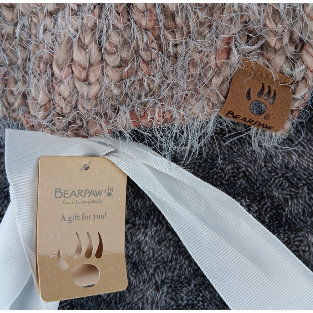 Bearpaw Hat Knit Pom Pom One Size Fits Most Winter Warm Fuzzy Beige - Picture 4 of 6